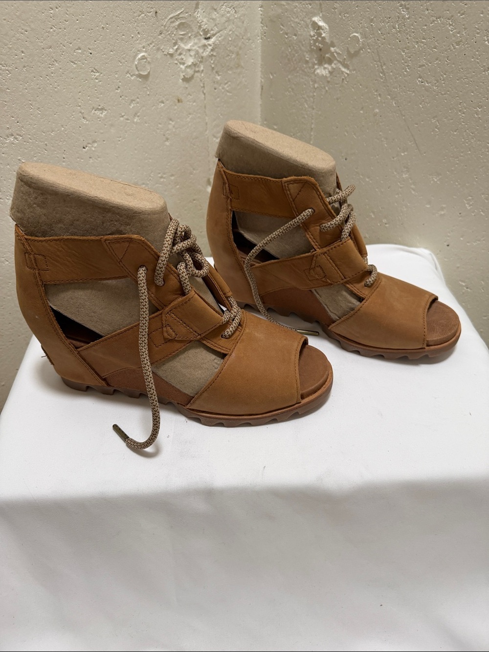 Sorel Caramel Lace-Up Open-Toe Wedge Sandals